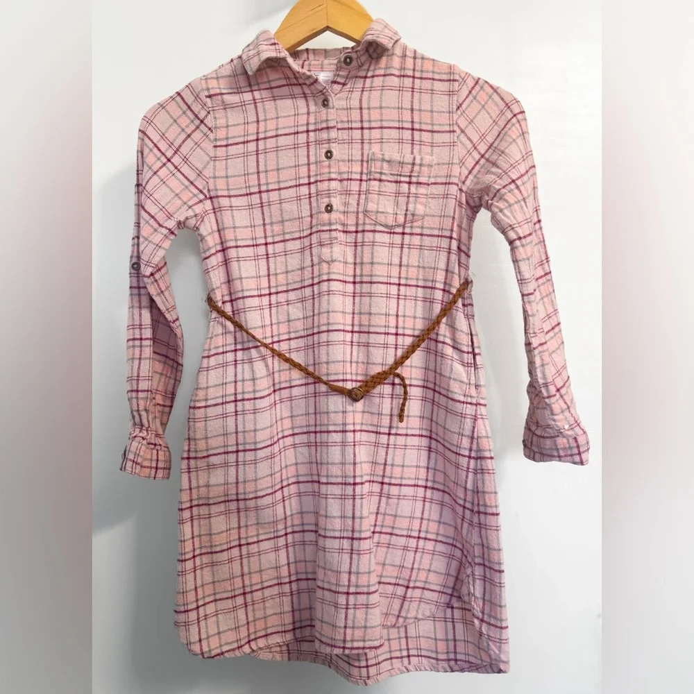 Japna Kids Pink Plaid Flannel Shirt Dress Girls Size 10 Cotton School Fall